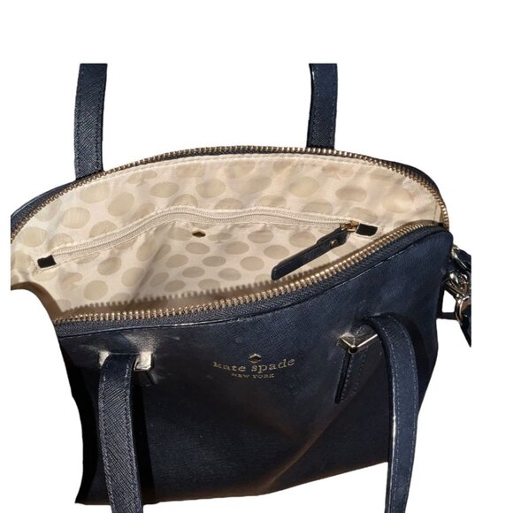 Kate Spade New York Black Leather Satchel Bag With Polka Dot Lining & Adjustable - Picture 7 of 12